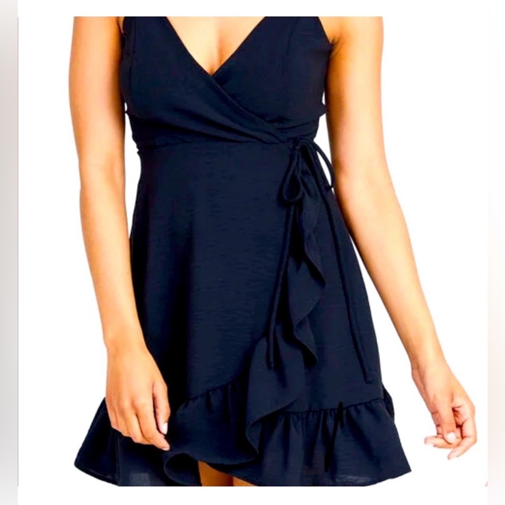Altar'd State Navy Wrap Ruffle Mini Dress